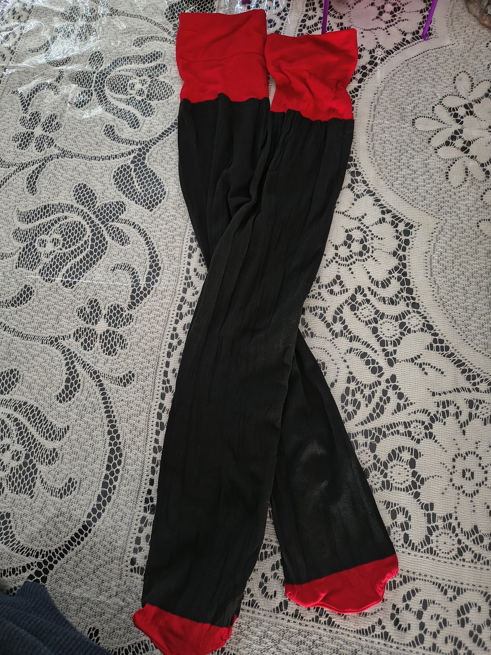 Black Red Thigh High Stockings Costume Cosplay Festival Party Rave Lingerie